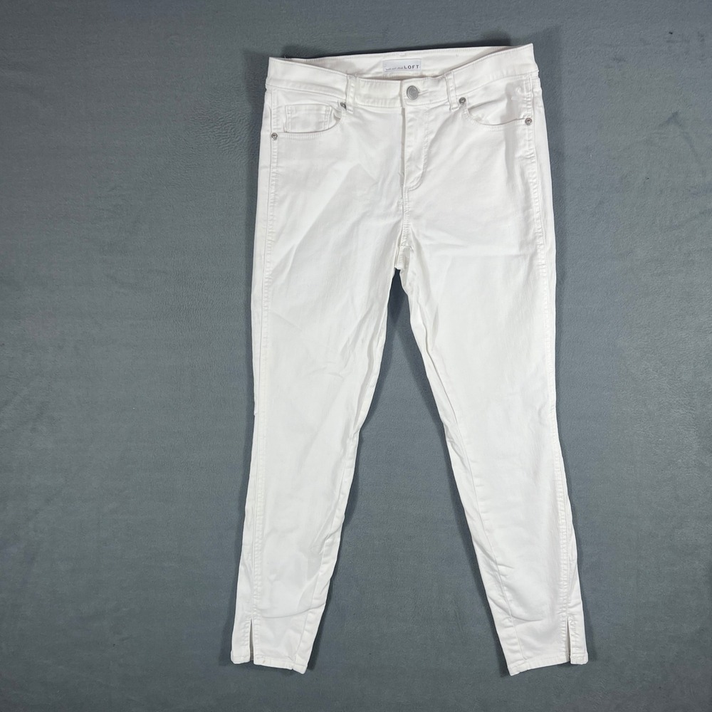 LOFT Womens Modern Skinny Jeans 28 / 6 White Ankle Slit Denim